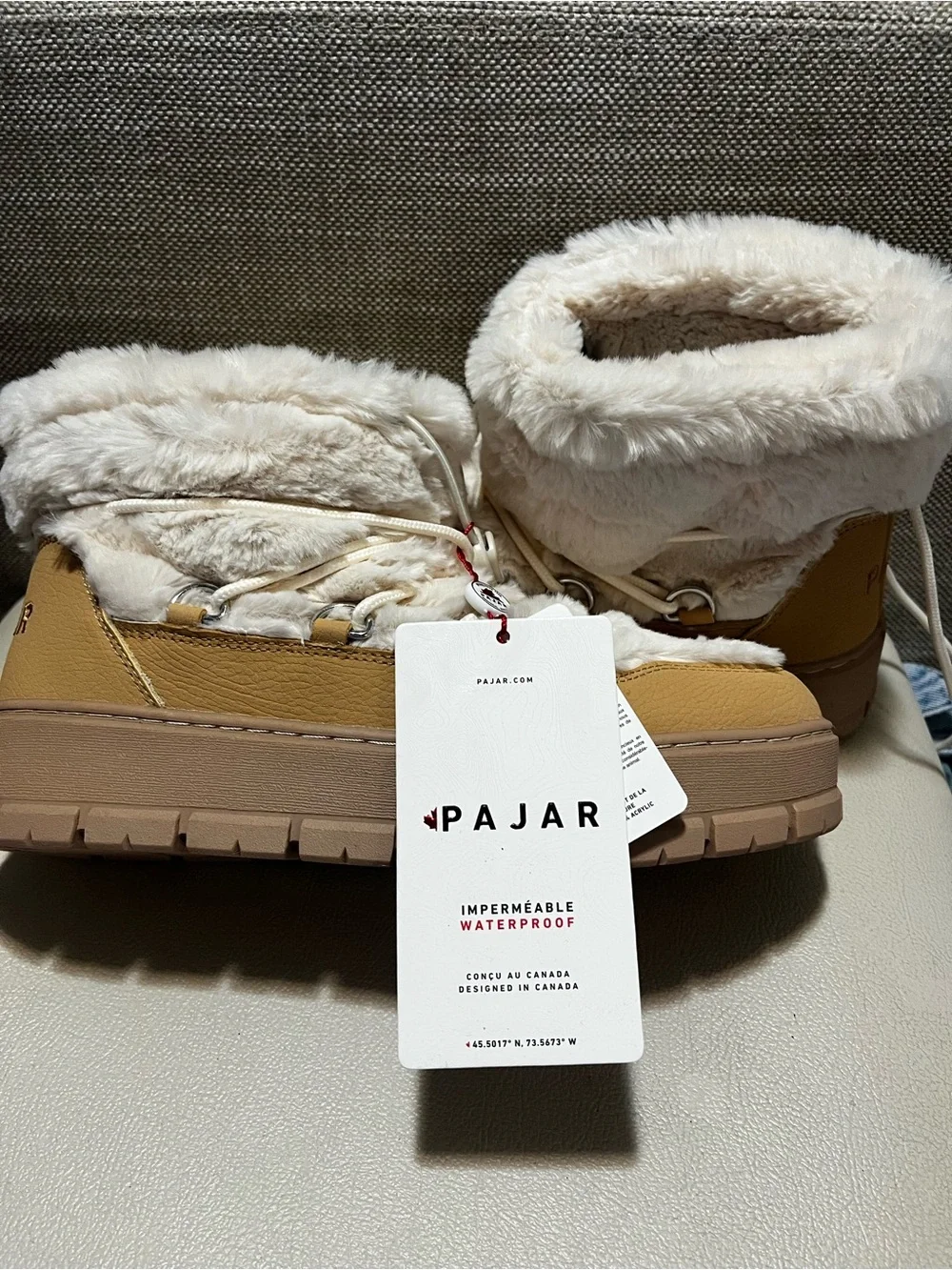 Pajar Canada Cyra Faux-Fur Lined Winter Boots in Tan and Cream Women’s